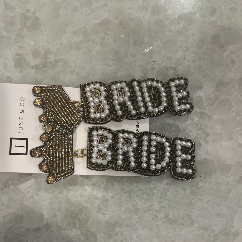 Gold and White Bride Earrings - Picture 2 of 4